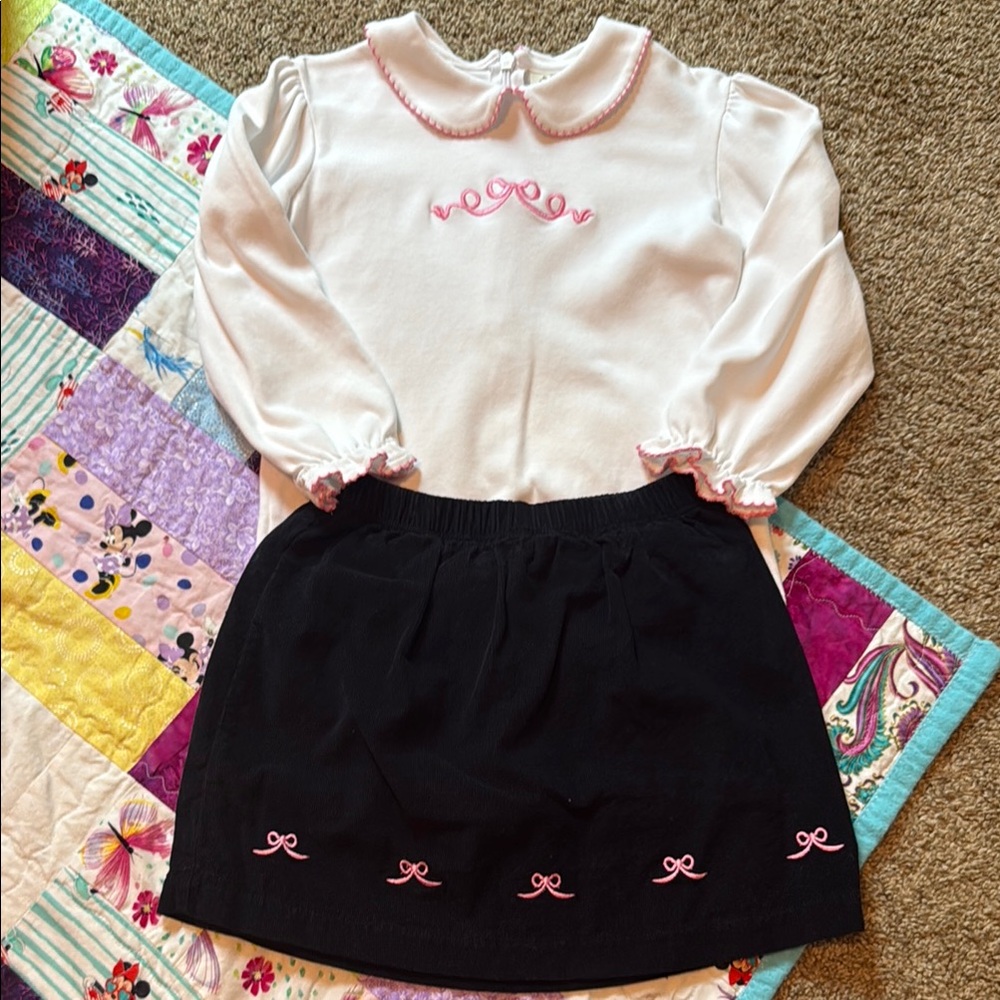 Luigi Kids Embroidered Bow Shirt and Skirt set